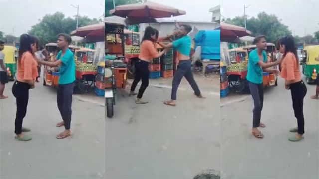 Girl stripped naked in a fight – between boy and girl on the street